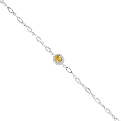 925 Sterling Silver November Month Circle Citrine Birthstone Bracelet For Women