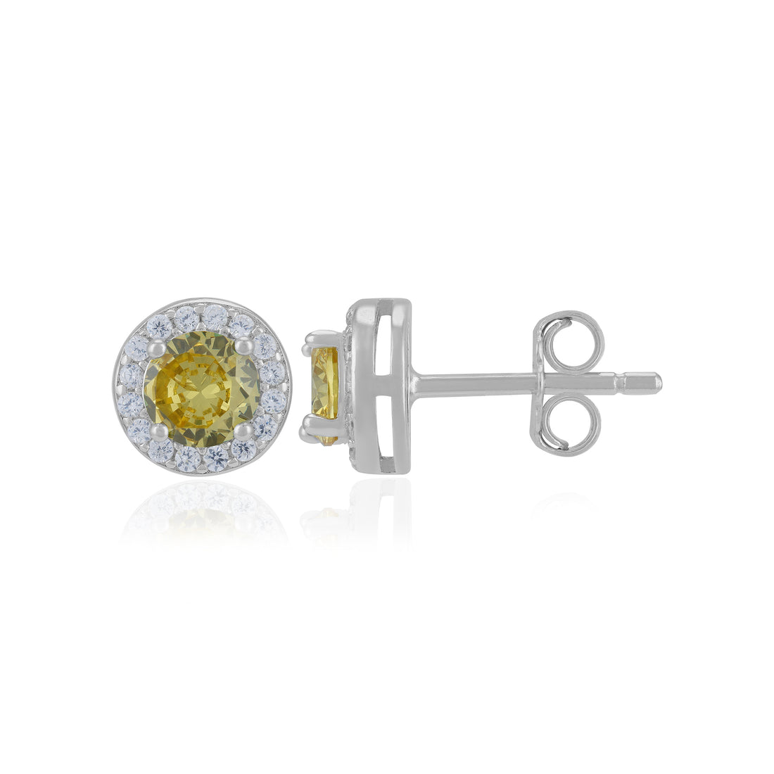 Sterling Silver November Month Circle Citrine Birthstone Stud For Women