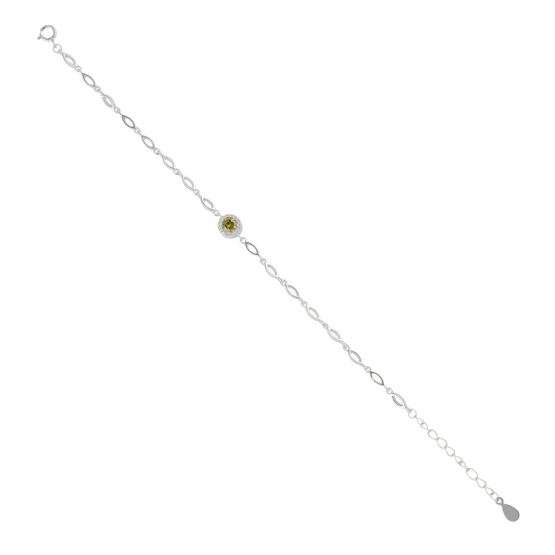 925 Sterling Silver November Month Circle Peridot Birthstone Bracelet For Women