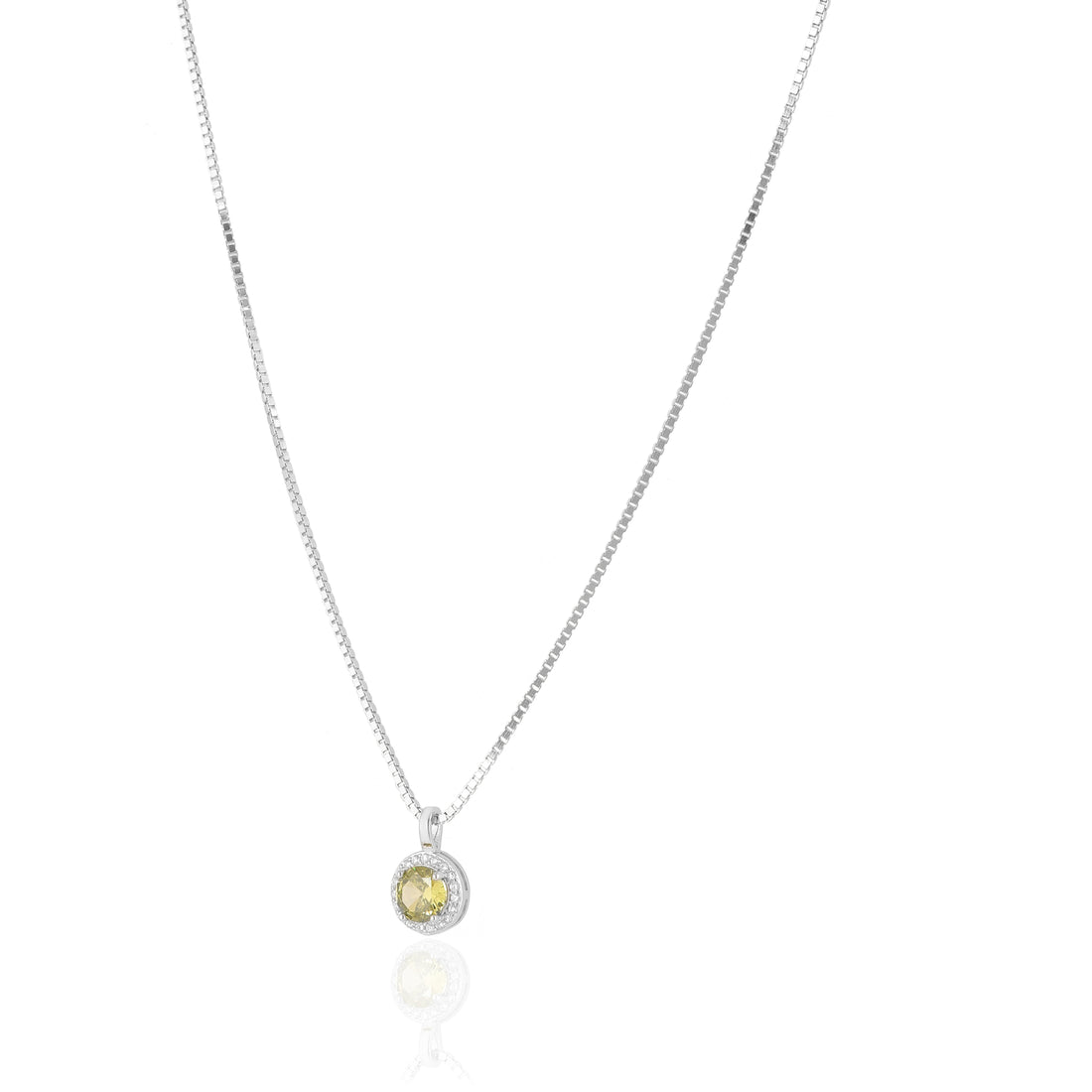 925 Sterling Silver November Month Circle Peridot Birthstone Chain Pendant For Women