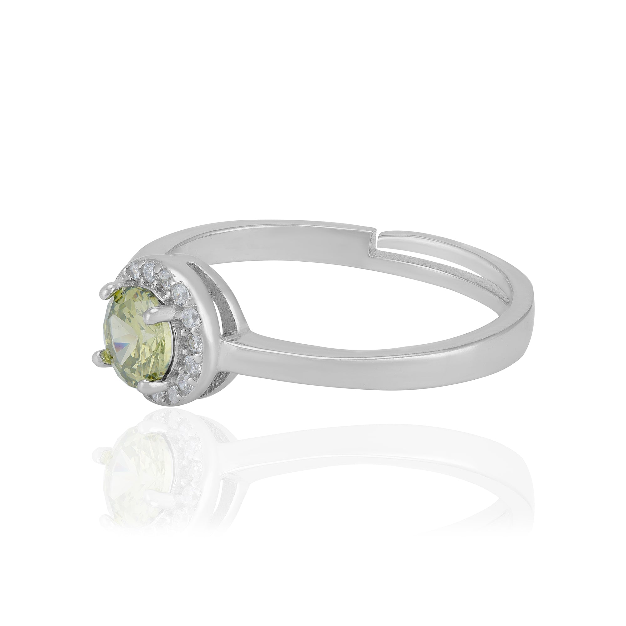 Sterling Silver November Month Circle Peridot Birthstone Ring For Women
