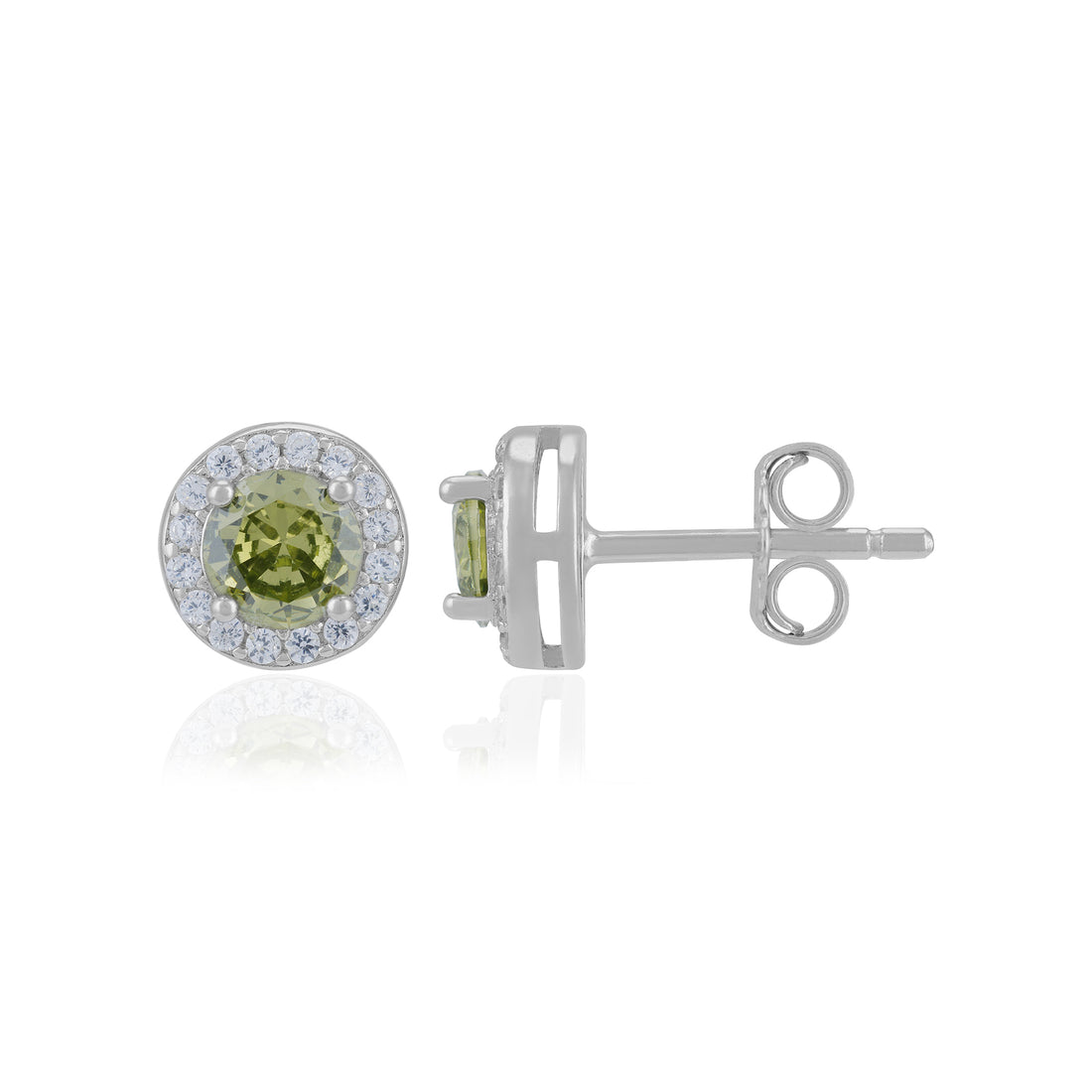 925 Sterling Silver November Month Circle Peridot Birthstone Stud For Women