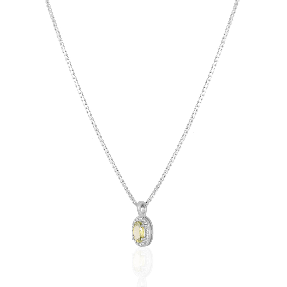 925 Sterling Silver November Month Oval Peridot Birthstone Chain Pendant For Women