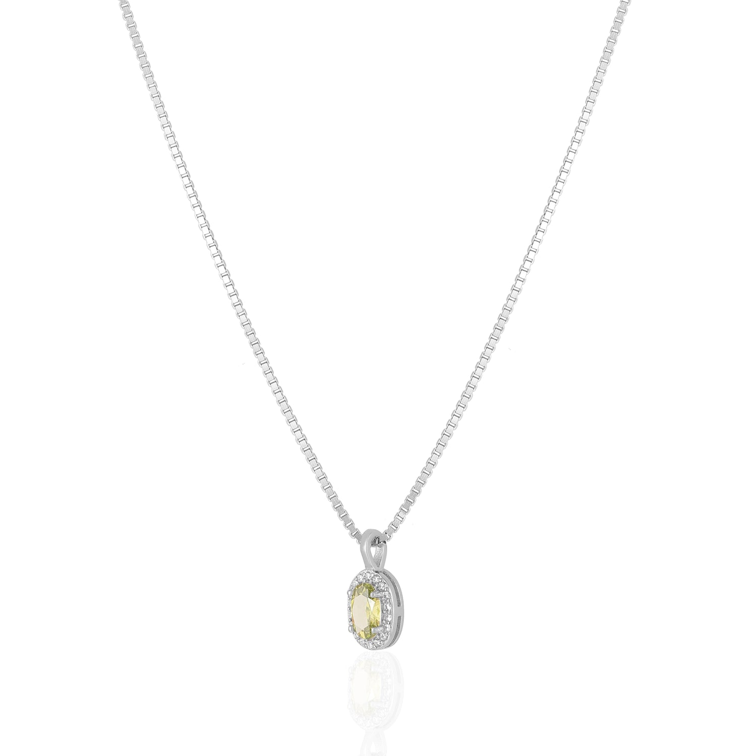 925 Sterling Silver November Month Oval Peridot Birthstone Chain Pendant For Women