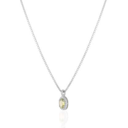 925 Sterling Silver November Month Oval Peridot Birthstone Chain Pendant For Women