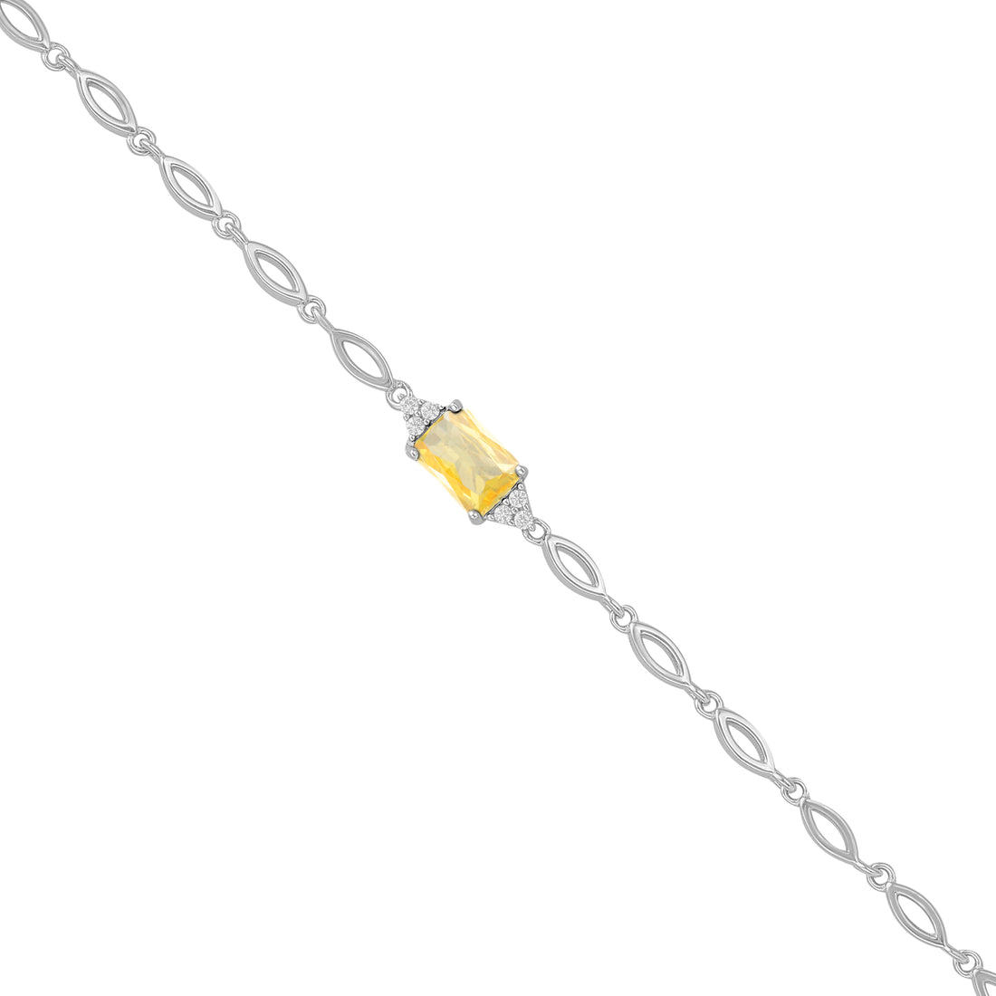 925 Sterling Silver November Month Square Citrine Birthstone Bracelet For Women