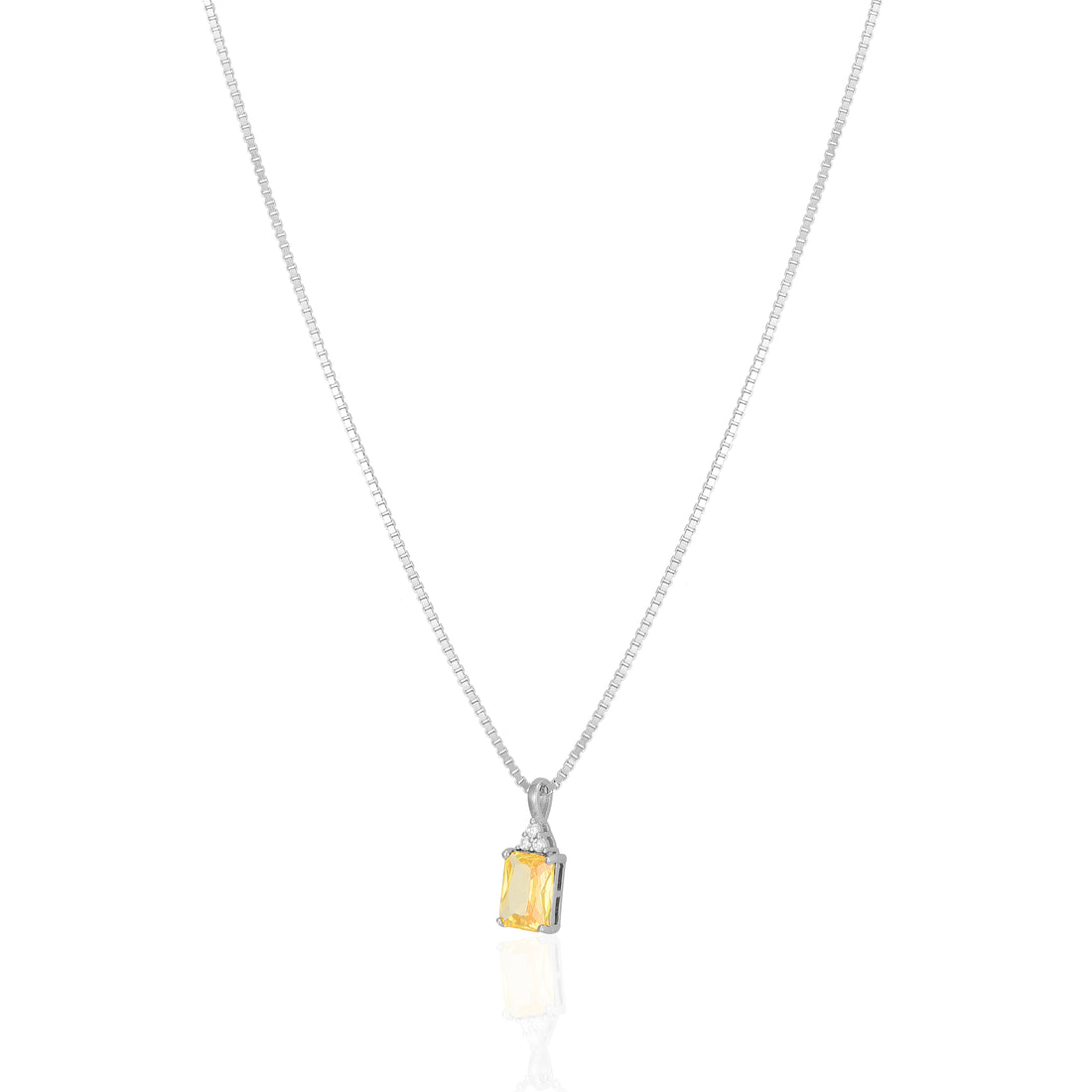 925 Sterling Silver November Month Square Citrine Birthstone Chain Pendant For Women
