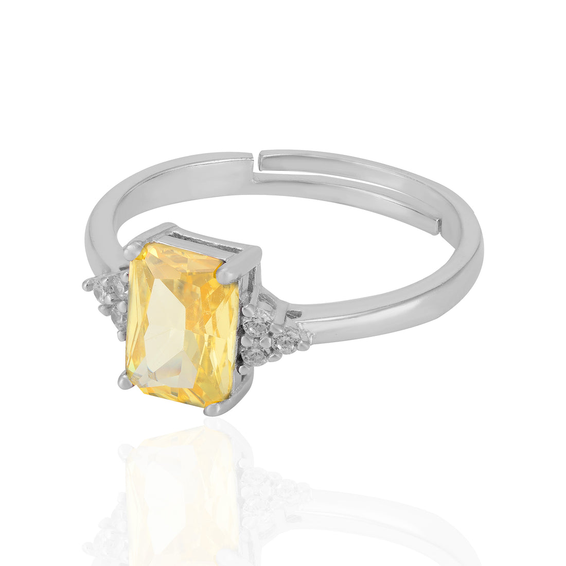 925 Sterling Silver November Month Square Citrine Birthstone Ring For Women