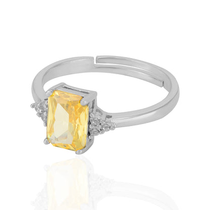 925 Sterling Silver November Month Square Citrine Birthstone Ring For Women