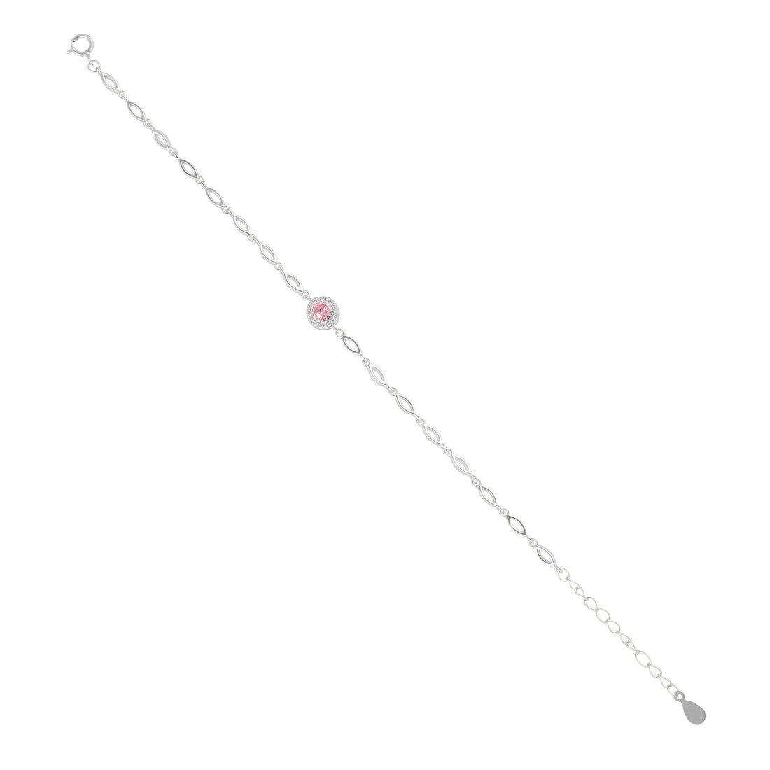 925 Sterling Silver October Month Circle Pink Tourmaline Birthstone Bracelet For Women