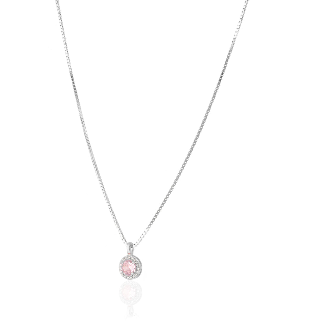 925 Sterling Silver October Month Circle Pink Tourmaline Birthstone Chain Pendant For Women