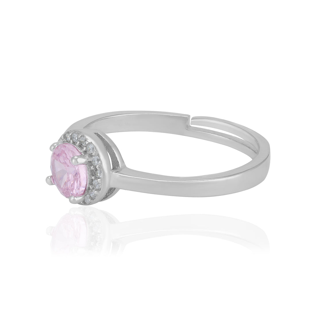 Sterling Silver October Month Circle Pink Tourmaline Birthstone Ring For Women