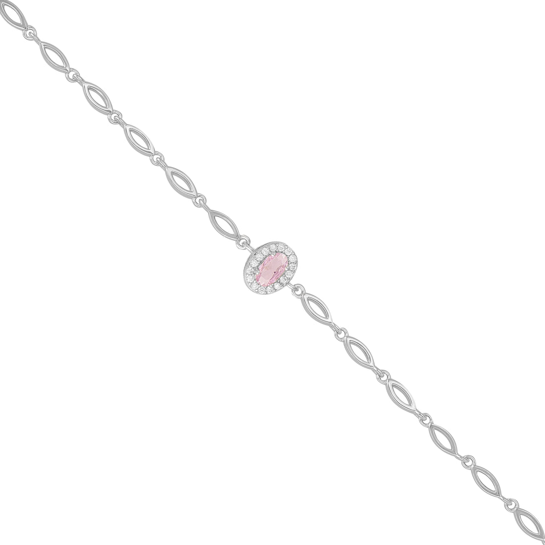 925 Sterling Silver October Month Oval Pink Tourmaline Birthstone Bracelet For Women