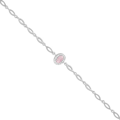 925 Sterling Silver October Month Oval Pink Tourmaline Birthstone Bracelet For Women