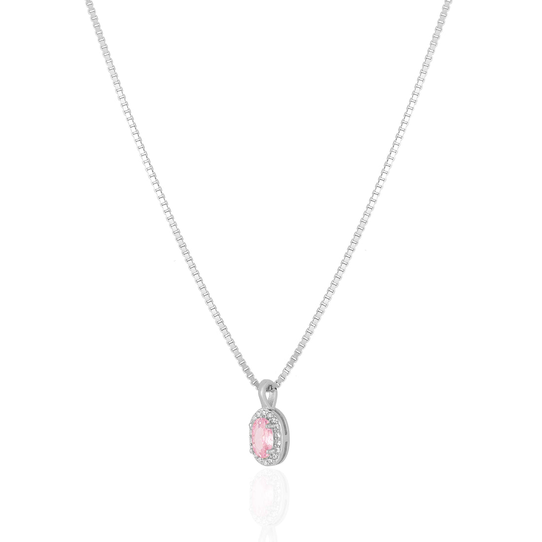 925 Sterling Silver October Month Oval Pink Tourmaline Birthstone Chain Pendant For Women