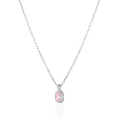 925 Sterling Silver October Month Oval Pink Tourmaline Birthstone Chain Pendant For Women