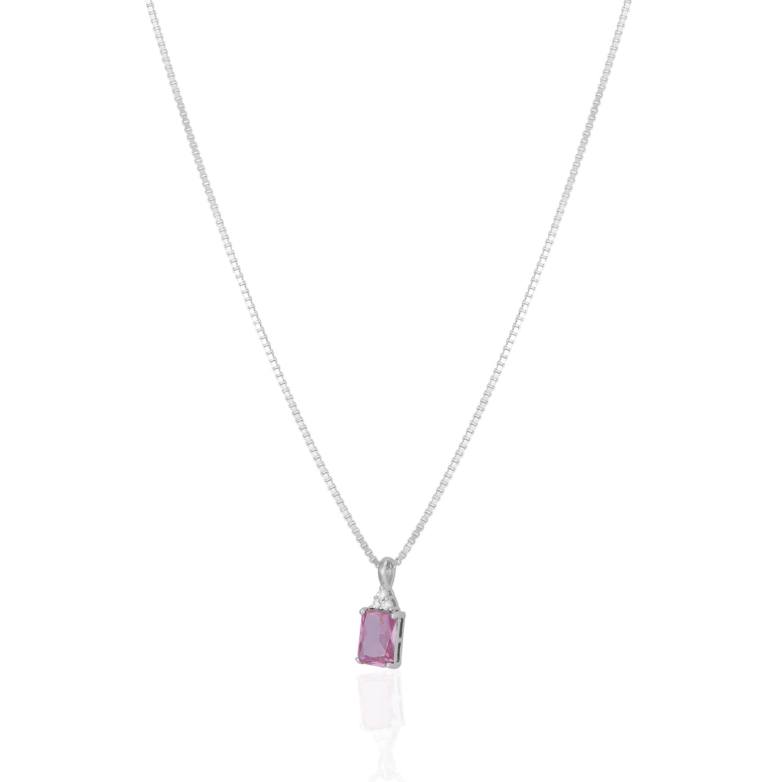 925 Sterling Silver October Month Square Pink Tourmaline Birthstone Chain Pendant For Women