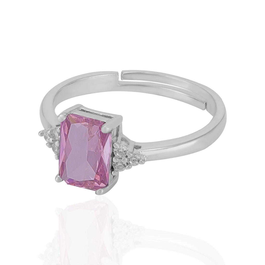 Sterling Silver October Month Square Pink Tourmaline Birthstone Ring For Women