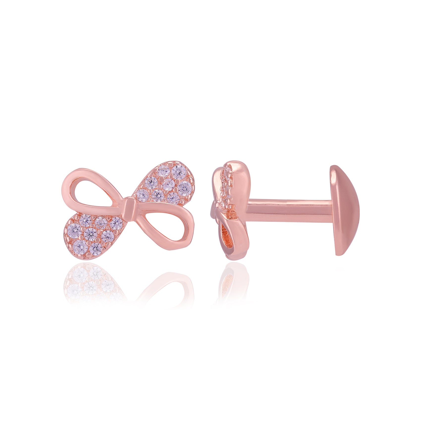 925 Sterling Silver One Side Stoned Bow Earrings for Women