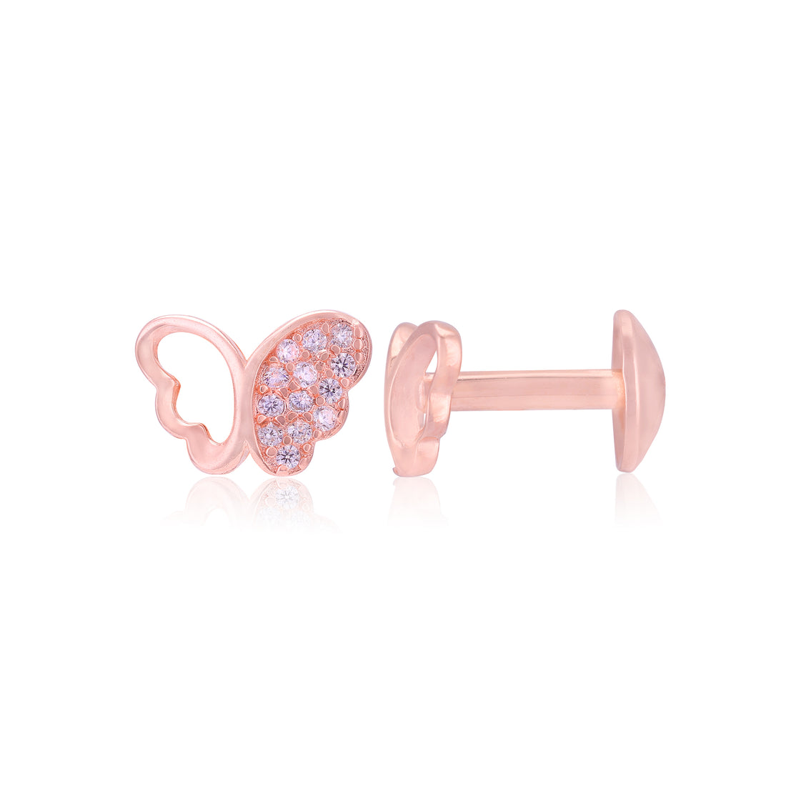 925 Sterling Silver One Side Stoned Feather Butterfly Earrings For Women