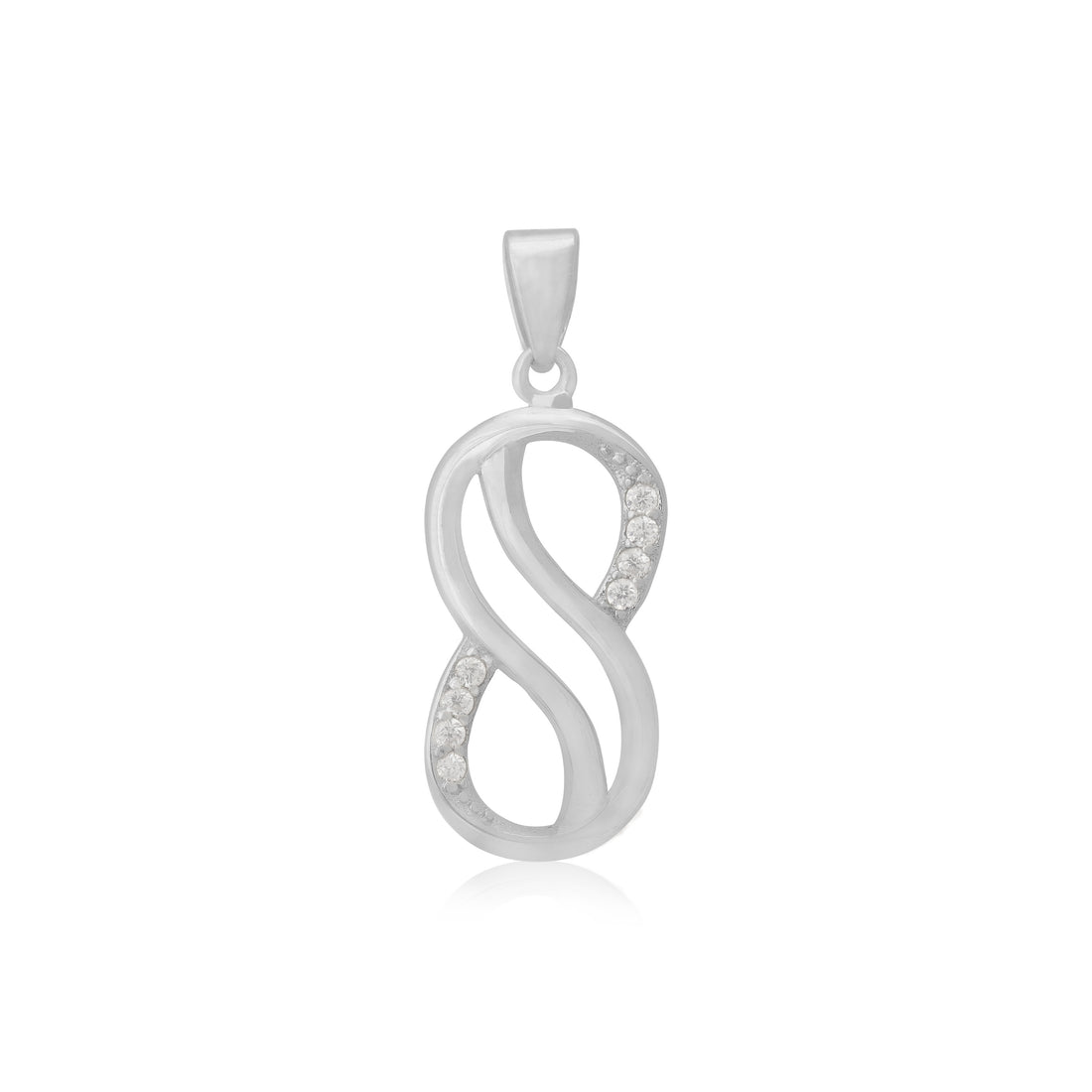 925 Sterling Silver Oneside Stone 8 Shaped  Rhodium Plated Pendant For Women