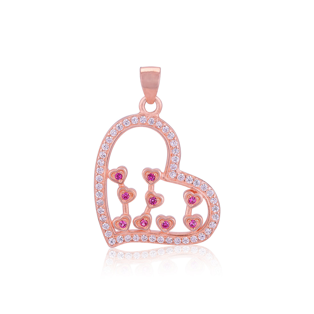 925 Sterling Silver Open Heart Rose Gold Plated  Pink  Miniature Heart Cascade Pendant for Women