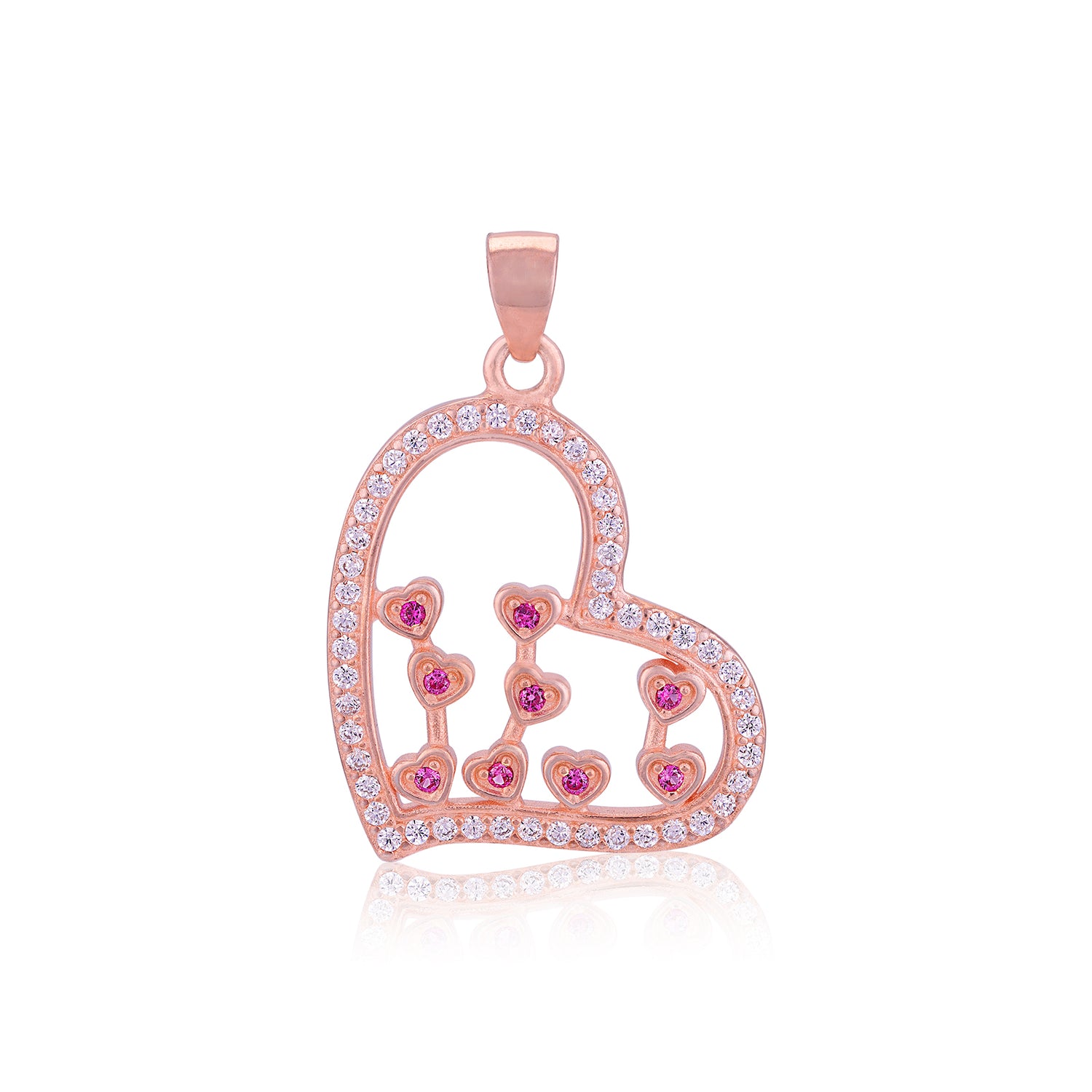 925 Sterling Silver Open Heart Rose Gold Plated  Pink  Miniature Heart Cascade Pendant for Women