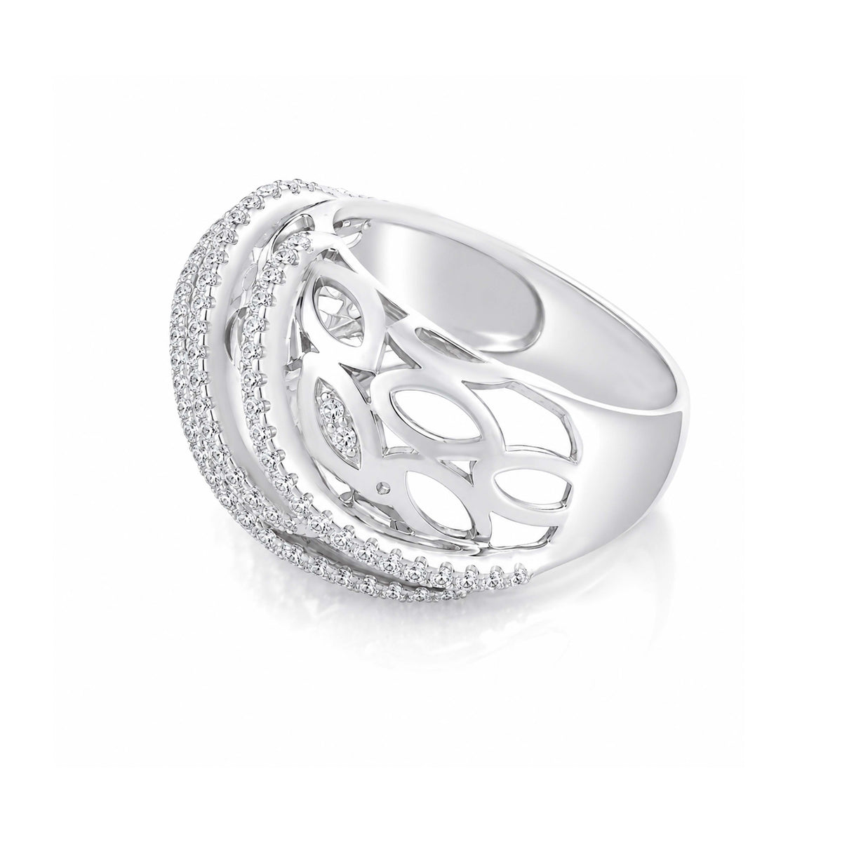 Sterling Silver Openwork Cutout Multi Layer Band Ring