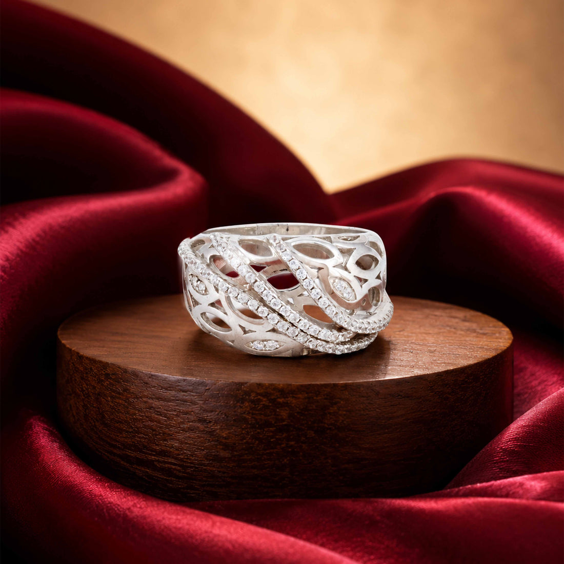 Sterling Silver Openwork Cutout Multi Layer Band Ring