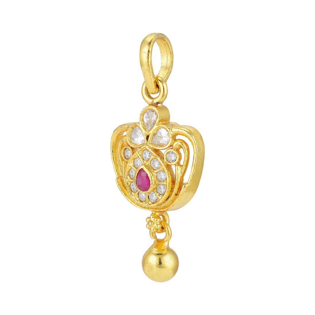 925 Sterling Silver Ornamental Crown Ruby Accents Bell Drop Pendant for Women