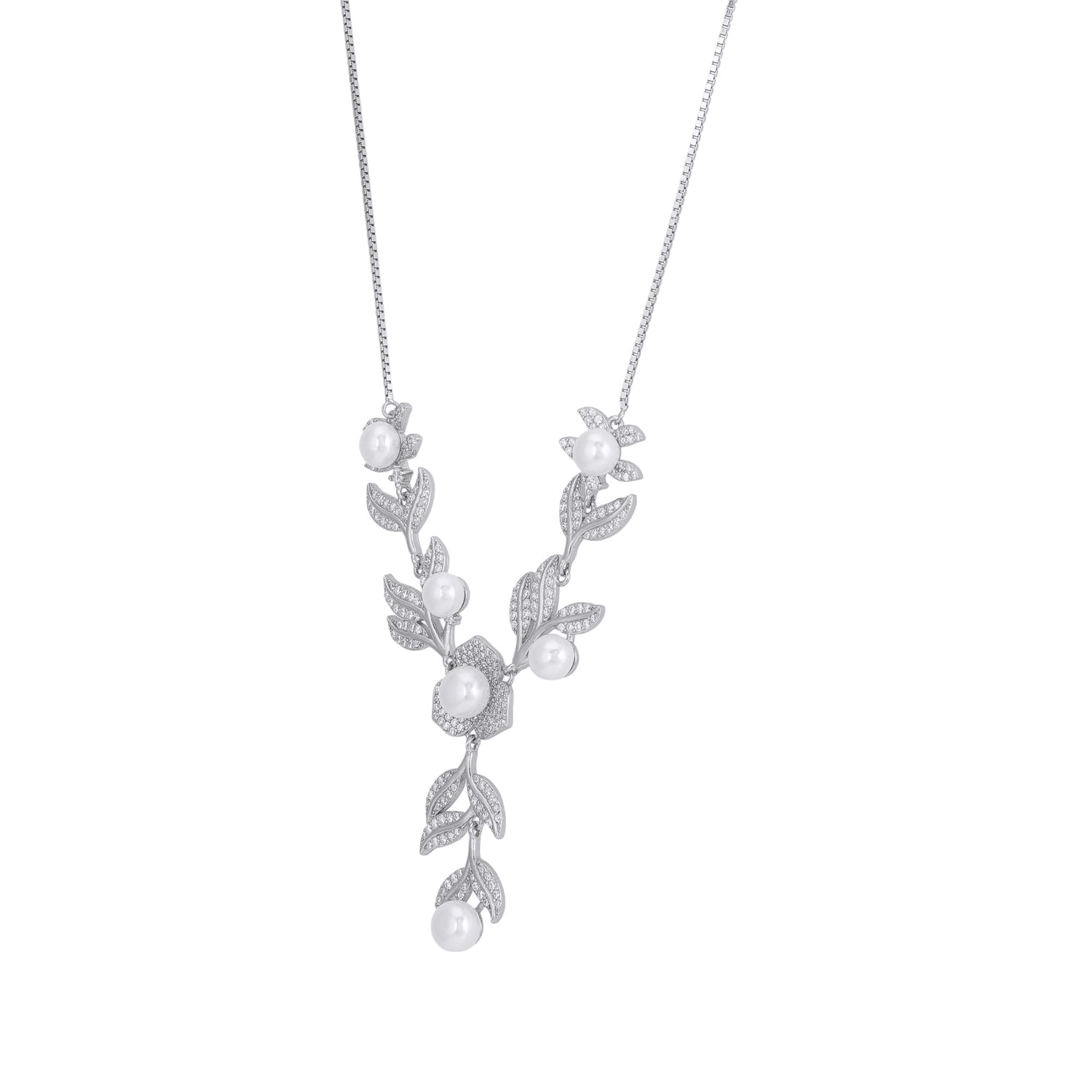 925 Sterling Silver Ornate Pearl Drop Vine Blossom Detailing Necklace for Women