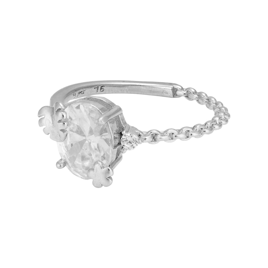 925 Sterling Silver Oval Bloom Solitaire Chain Ring for Women
