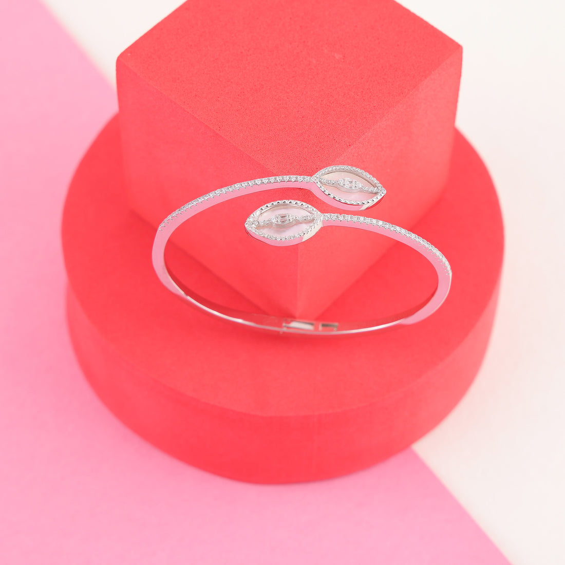 925 Sterling Silver Overlapping Petal Sparkle Rhodium Plated Bracelet and Ring Set for Women