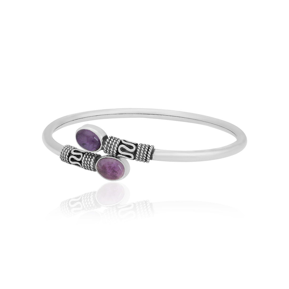 925 Sterling Silver Oxidised Amethyst Kada for Women