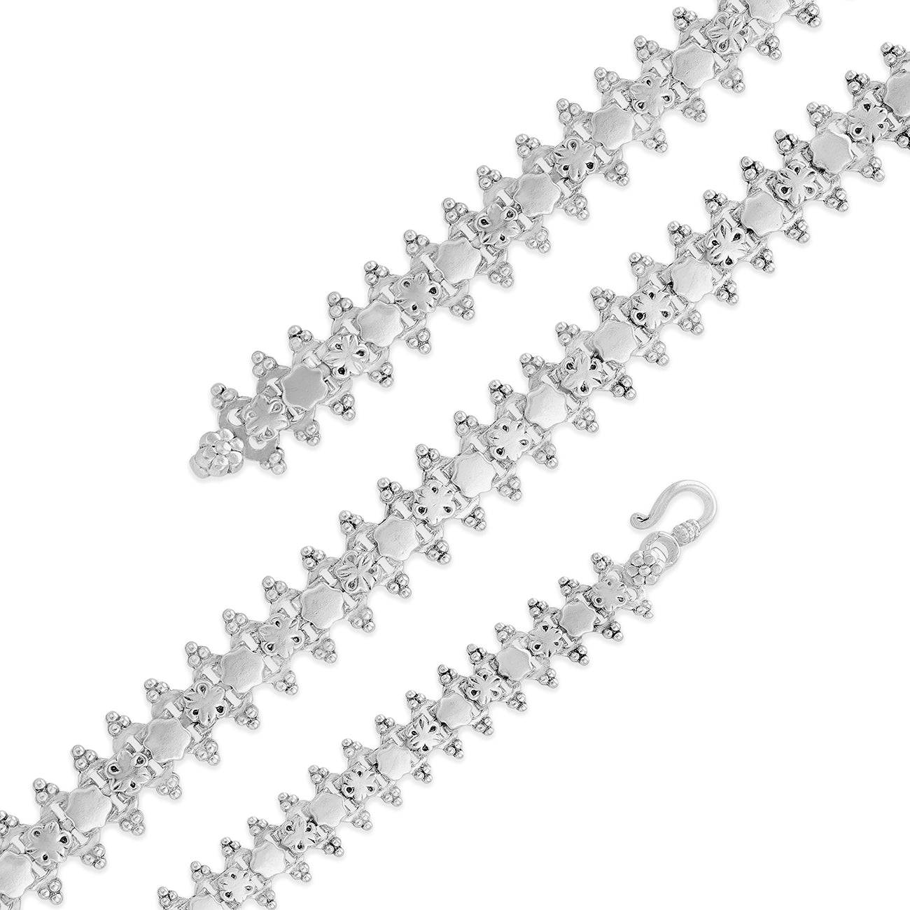 Sterling Silver Oxidised Embossed Flower Panel Bracelet for Women