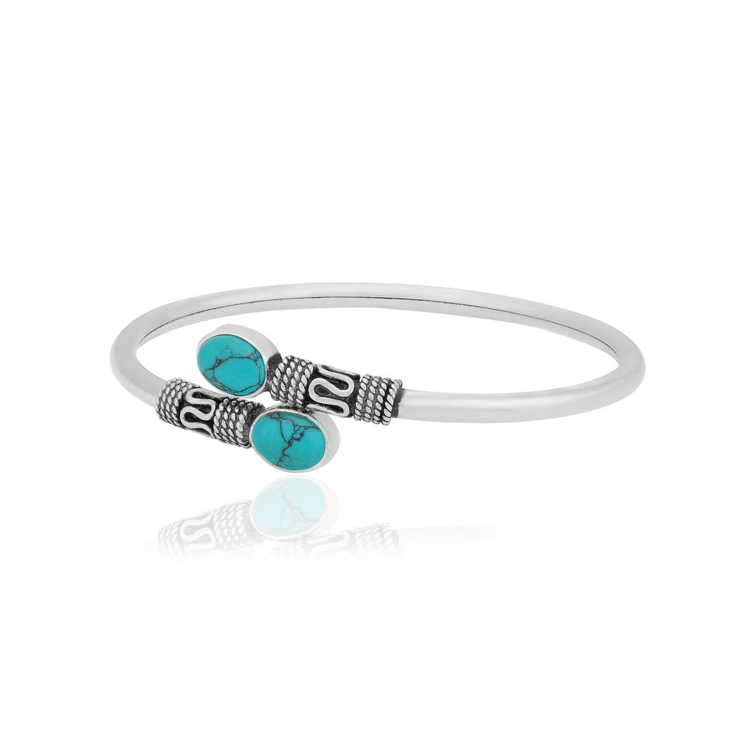 925 Sterling Silver Oxidised Turquoise Kada for Women