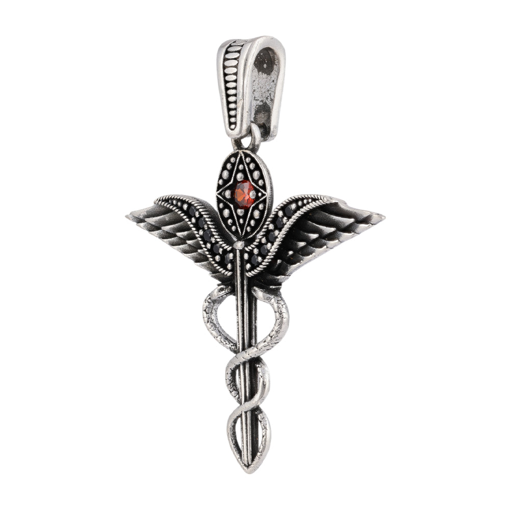 925 Sterling Silver Oxidized Caduceus Symbol Pendants for Men