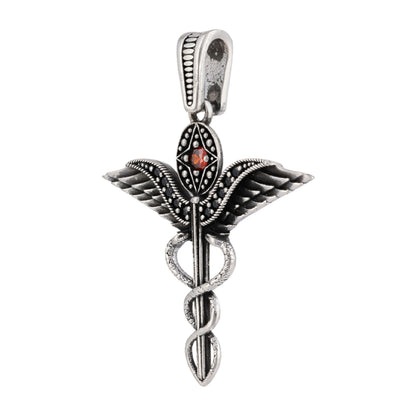 925 Sterling Silver Oxidized Caduceus Symbol Pendants for Men
