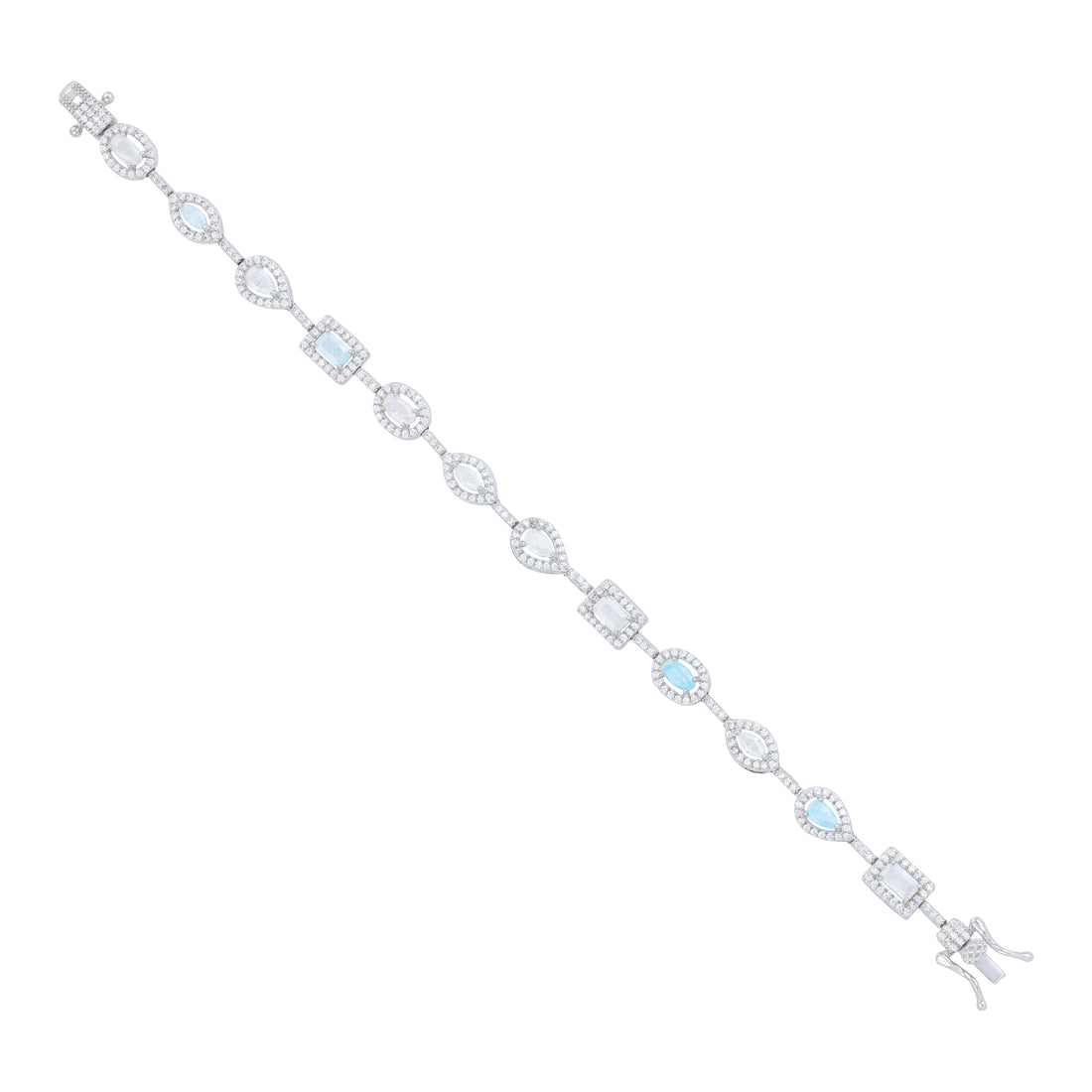 925 Sterling Silver Pastel Rainbow Mixed Shape Halo Bracelet for Women