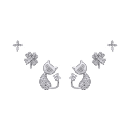 925 Sterling Silver Paw &amp; Petals Multi-Pierced Ear Set for Women