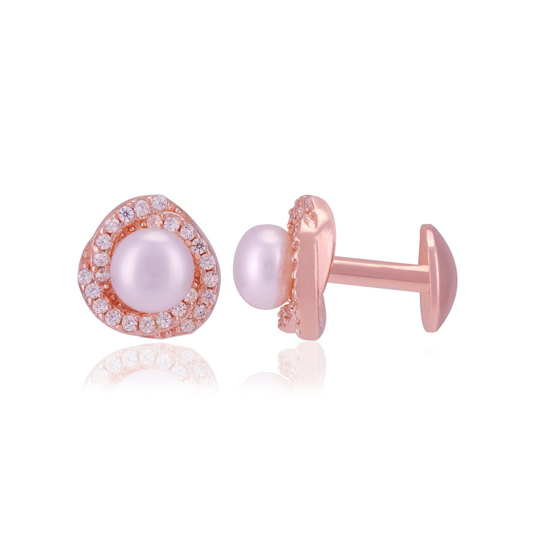 925 Sterling Silver Pearl Centred Side stones Earrings For Women