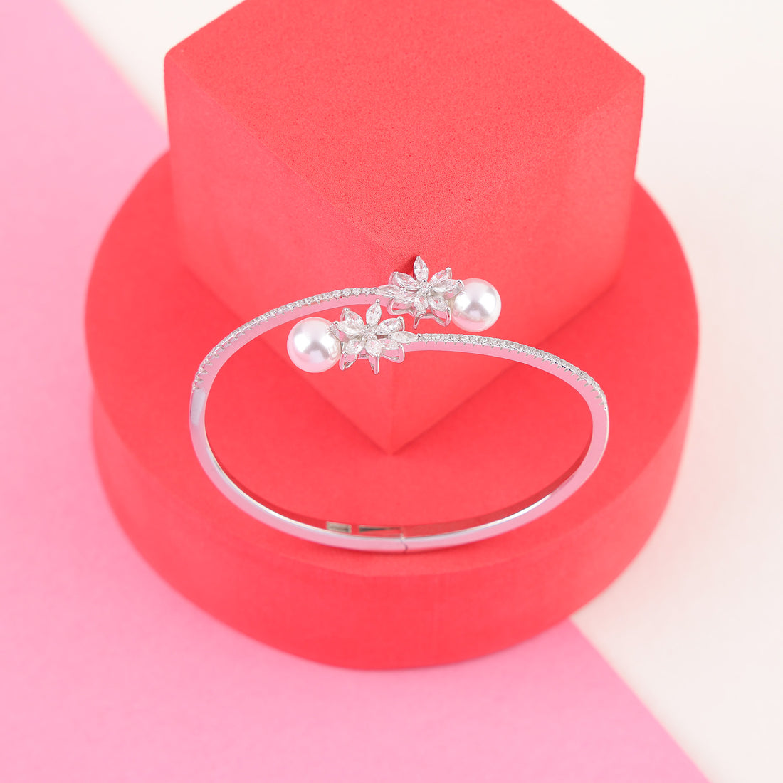 925 Sterling Silver Pearl Crown Rhodium Plated Sparkle Bracelet and Ring for Women