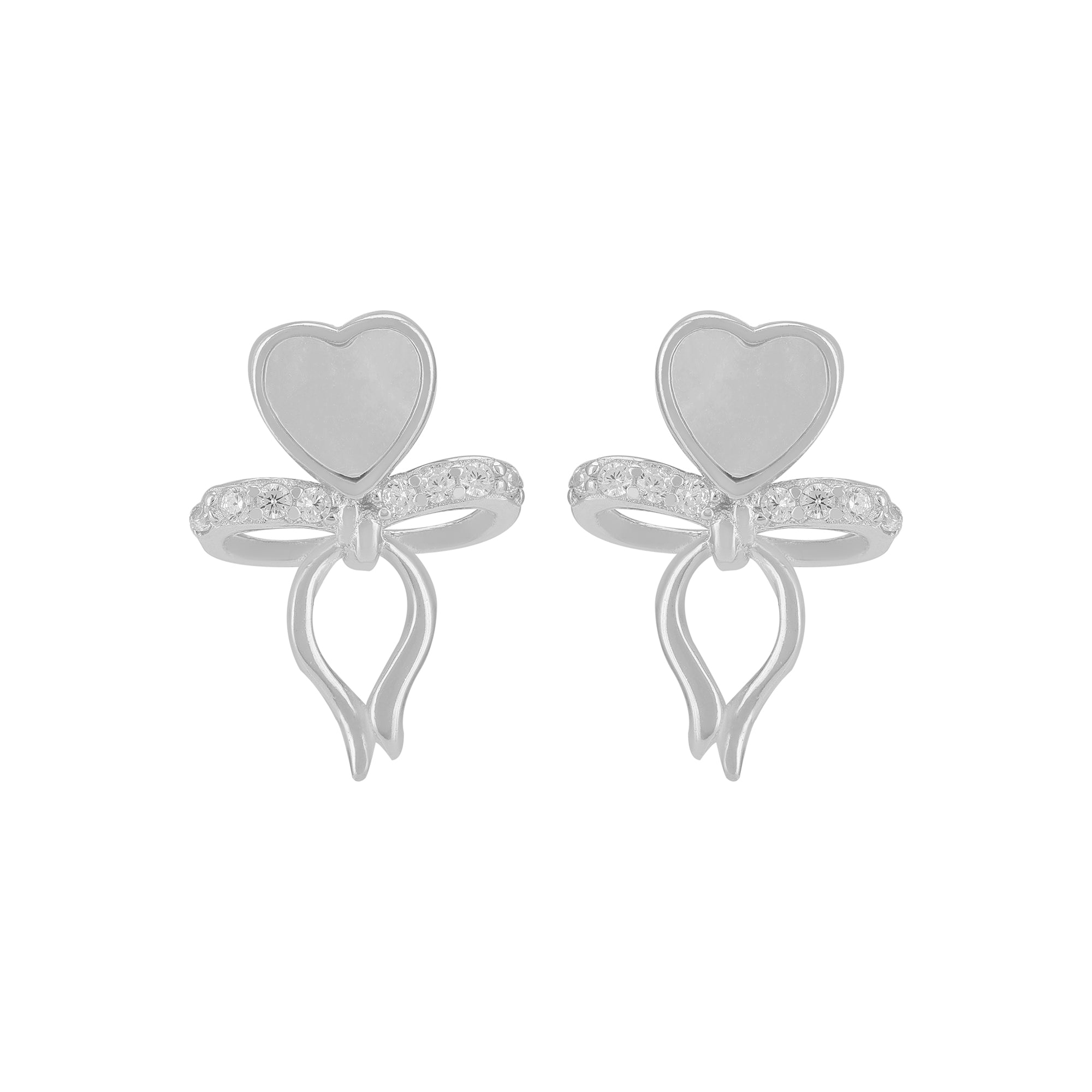 925 Sterling Silver Pearl Heart Bow Drop Earrings For Women