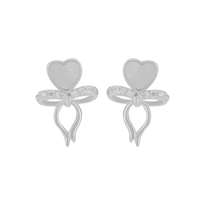925 Sterling Silver Pearl Heart Bow Drop Earrings For Women