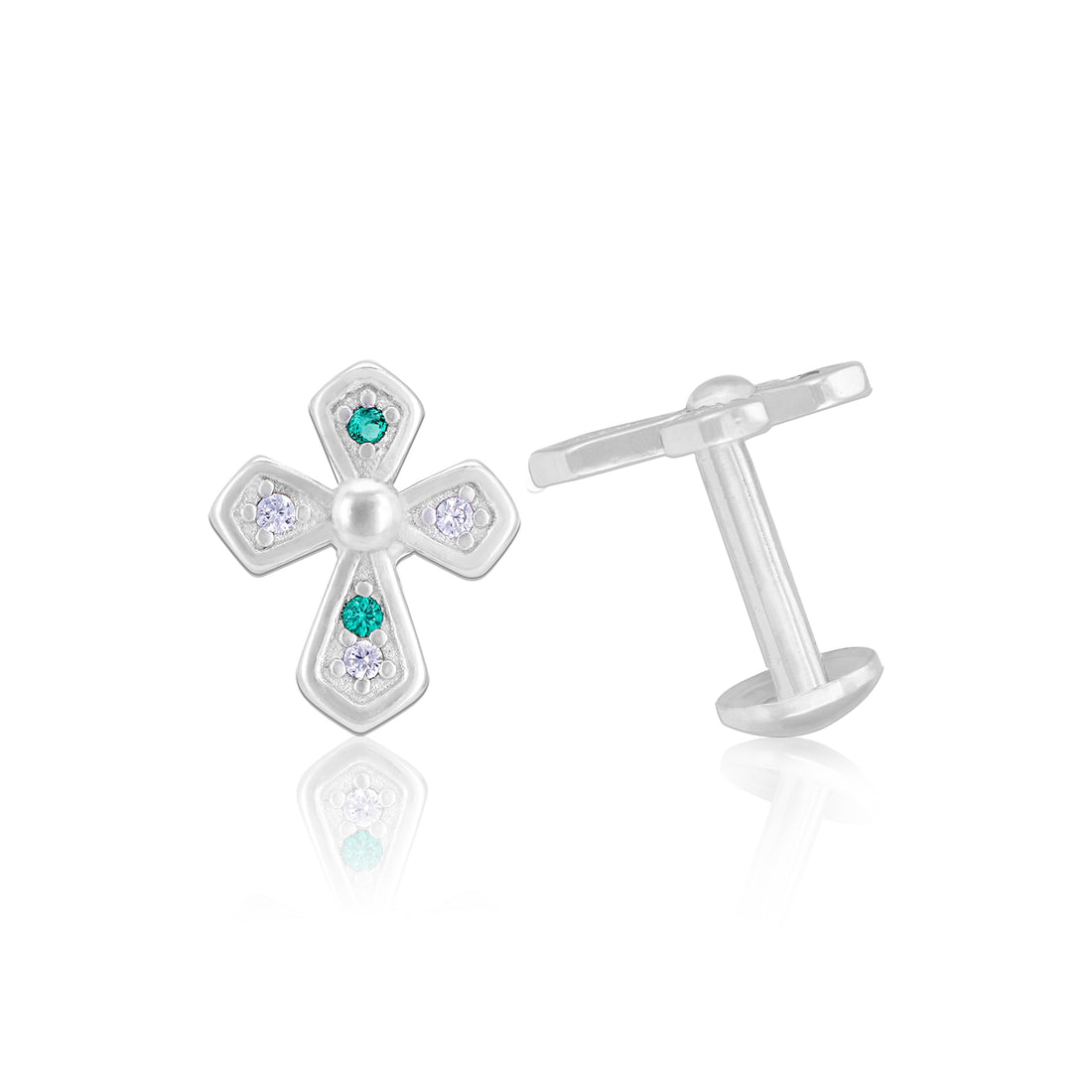 925 Sterling Silver Pearl Hope Cross Rhodium Plated  Earrings for Women