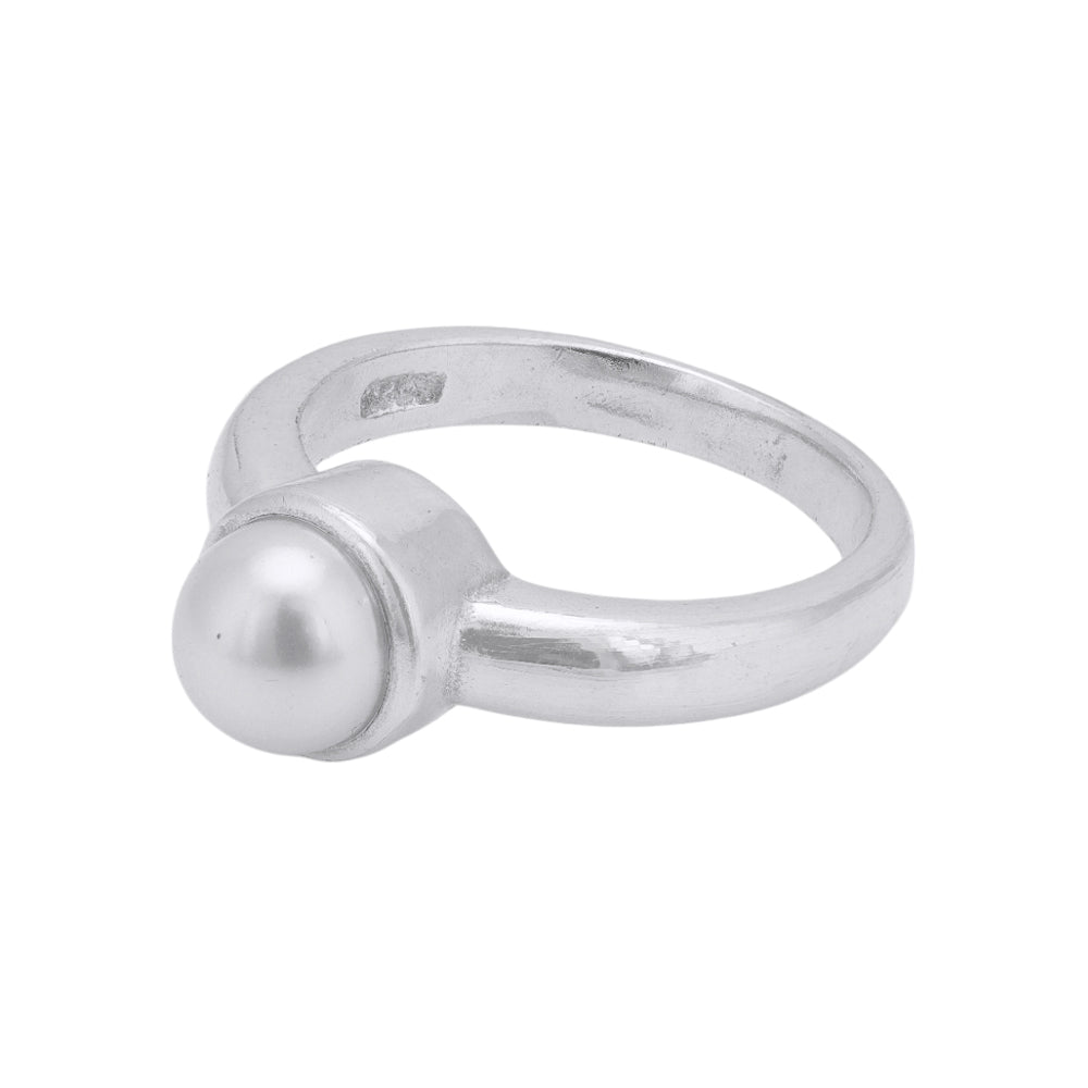 925 Sterling Silver Pearl Rhodium Plated Sleek Ring for Women 