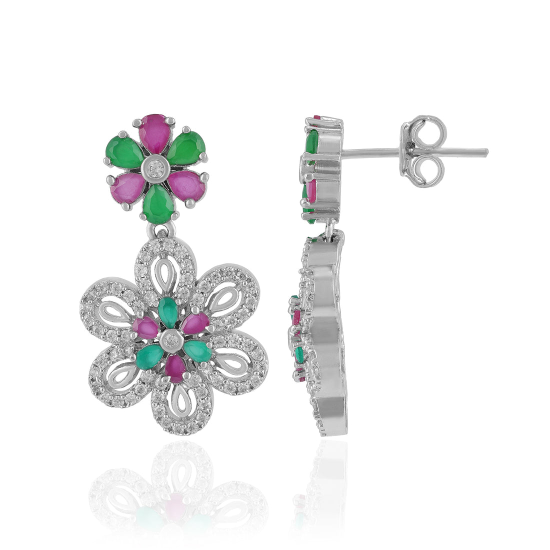 925 Sterling Silver Petal Bloom Motif Earrings for Women