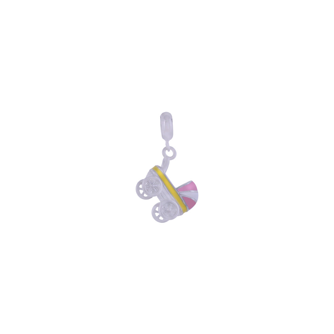 925 Sterling Silver Pink Baby Stroller Rhodium Plated Pendant For Kids