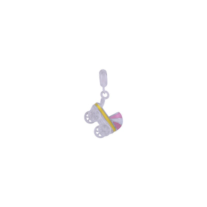 925 Sterling Silver Pink Baby Stroller Rhodium Plated Pendant For Kids