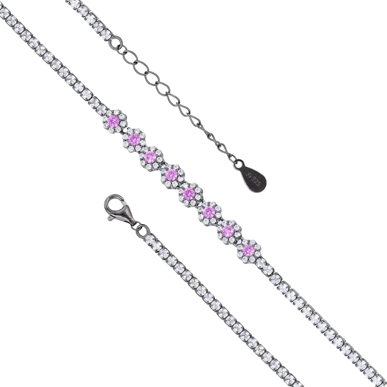 Sterling Silver Pink Daisy Blossom Tennis Bracelet for Women